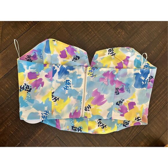 Princess Polly Kianni Strapless Top Blue Floral Size 12 New - Picture 6 of 8